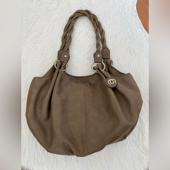 Payless Shoesource Purse Shoulder Bag Rope Straps Faux Leather Brown Taupe Gray - Picture 2 of 5